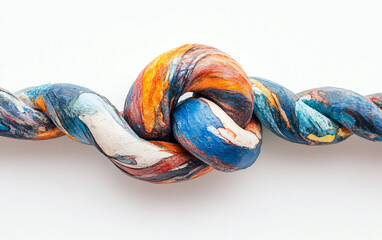 A thick rope knotted tightly symbolizing resilience and connection Isolated on white Background