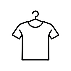 Minimalist line art of a t-shirt hanging on a hanger.