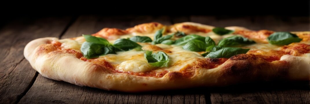Sizzling golden-crust Margherita pizza with vibrant basil leaves, evoking Neapolitan craftsmanship, perfect for World Pizza Day or Italian Heritage Month