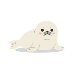 Obraz premium Adorable Cartoon Seal with Rosy Cheeks and Whiskers Resting Calmly.