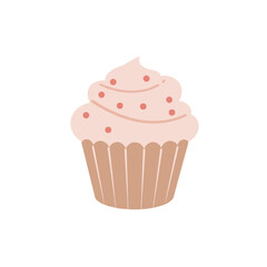 Stylized Cupcake with Pink Frosting and Red Sprinkles Brown Paper Liner.