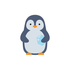 Fototapeta premium Cartoon Penguin Holding Ice Depicting Cold Winter and Antarctic Life.