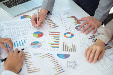 Naklejka na ściany i meble Business team working meeting and discussion for financial planning, business strategies and marketing research.