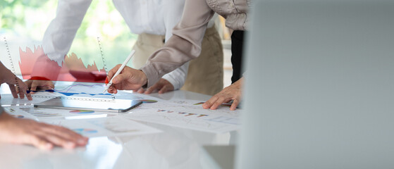 Business people evaluate project efficiency and financial return on investment with business team working for marketing research and business strategy plan.