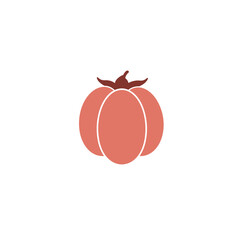 Stylized Tomato Illustration with Rounded Segments and Brown Stem Detail.