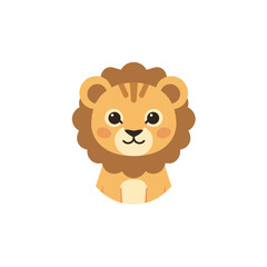 Cute Cartoon Lion Cub Portrait in Circle.