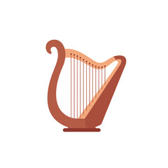 Elegant Brown Harp Illustration with Strings.