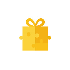Conceptual Gift Box Puzzle with Bow Representing Teamwork and Solutions.