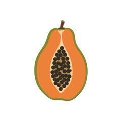 Stylized Papaya Half with Seeds and Green Skin Isolated Vector Illustration.