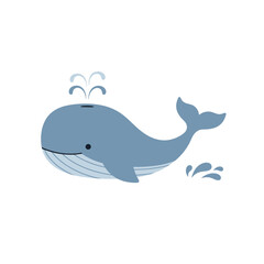 Cute Cartoon Whale with Water Splashes.