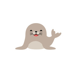 Adorable Cartoon Seal with a Happy Expression and Waving Flipper.