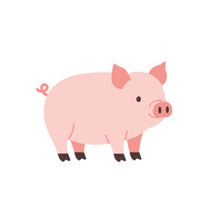 Adorable Cartoon Pig with Pink Body and Black Hooves Standing Proudly.
