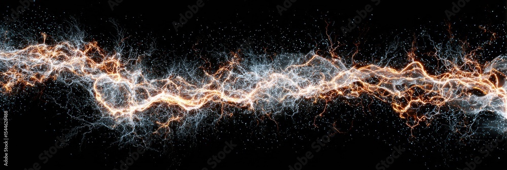 Poster abstract depiction of dopamine rush featuring lightning and sparks against a dark background