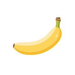 A single ripe banana with a curved shape and vibrant yellow peel.