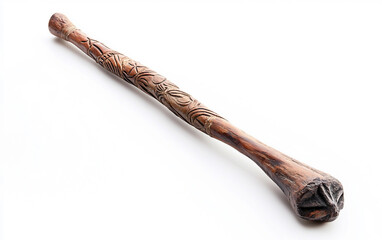 A traditional Torres Strait Islander decorated digging stick used in ceremonies Isolated on white Background