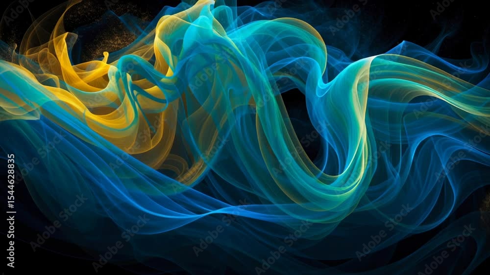 Poster a dynamic wave-like pattern composed of numerous blue and purple small particles waving in motion