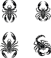 Black and white scorpion tattoo design vector illustration, poisonous arachnid animal silhouette 