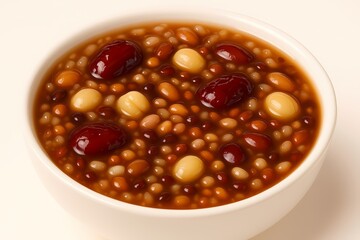 Eight - treasure Porridge (with red beans etc.). Made by boiling red beans, lentils, peanuts, etc. Nourishes spleen, boosts qi, enriches blood. Often eaten for daily health or festivals like Laba, 