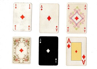 A vintage playing card in different designs isolated on a white background.