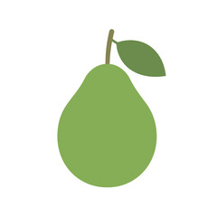 Simple Flattened Illustration of a Green Pear with Leaf.