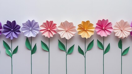 Obraz premium Pastel paper flowers row on white background