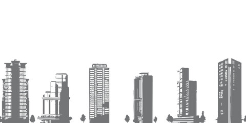 Modern cityscape silhouette with illuminated buildings, transparent backdrop for flexible use. A professional and dynamic look for tech startups, real estate platforms