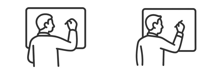 Professional educator explains concepts while writing on a board in a classroom during a daytime lesson