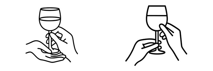 Creative hands holding wine glasses at a festive gathering in an artistic illustration style