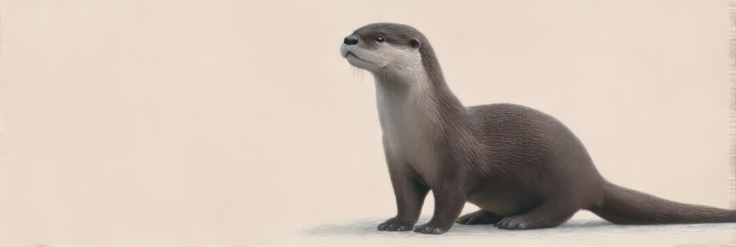 Whimsical otter poised elegantly, embodying serene mystery, perfect for World Wetlands Day and International Otter Awareness, captured in velvety detail - Powered by Adobe