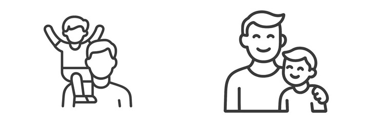 Father and son bonding through play depicts joy and affection in a simple line art style
