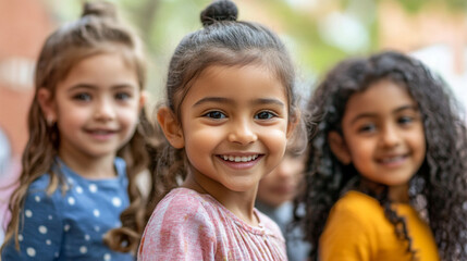 Fototapeta premium Multicultural kids playing together in schoolyard Close-up