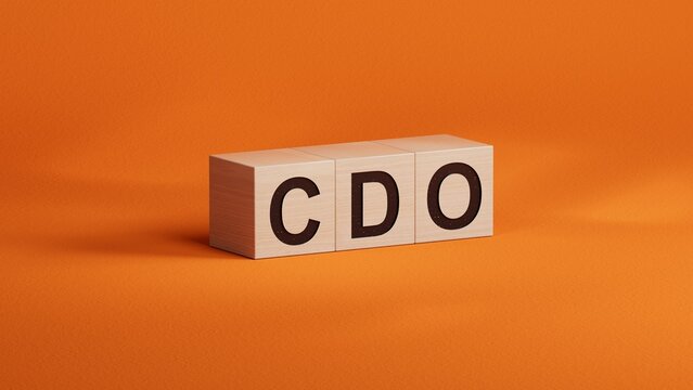 CDO word on wooden cubes.close up of wooden cubes,Business Concept.3D rendering on orange background.