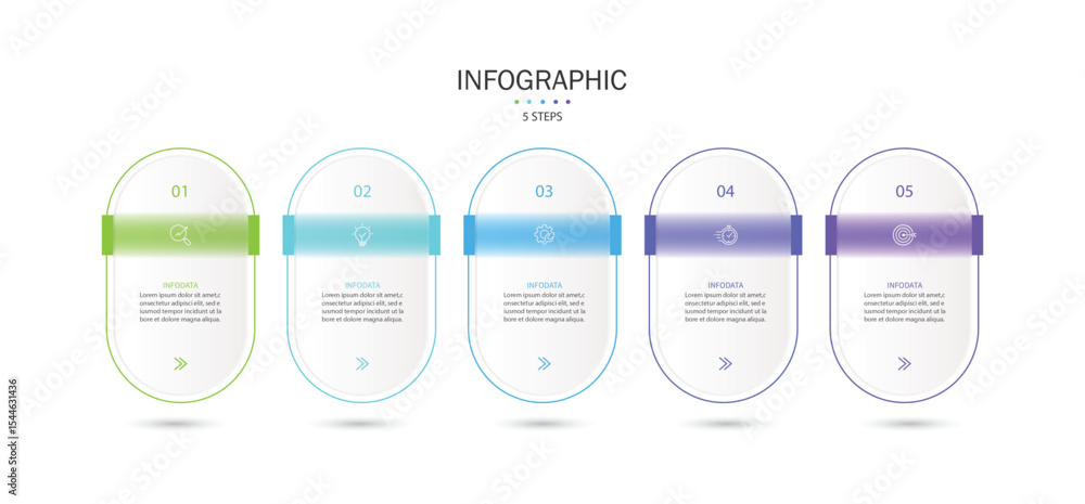 Poster Infographic labels with icons and 5 options or steps. Suitable for process diagrams, presentations, workflow layouts, banners, flow charts, and infographics.