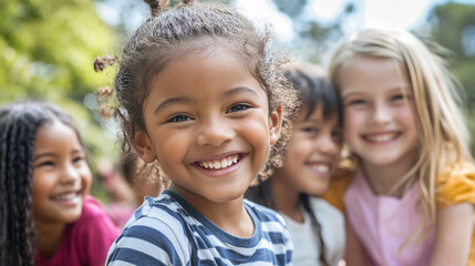 Fototapeta premium Multicultural kids playing together in schoolyard Close-up