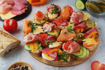 Oblozeny chlebicek or just chlebicek, traditional open sandwich in Czech Republic