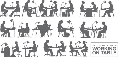 Silhouetted figure at a work desk with a glowing lamp and open laptop. Clean and minimalist, great for apps, blogs, or digital workspace-themed elements.