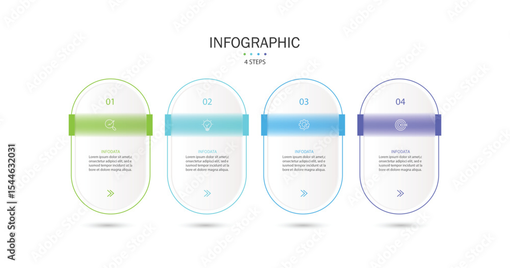 Poster Infographic labels with icons and 4 options or steps. Suitable for process diagrams, presentations, workflow layouts, banners, flow charts, and infographics.