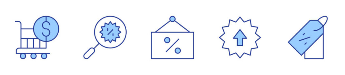 sale, discount, pricetag, search. Sales Icon vector illustration. Line Duotone style. Editable stroke