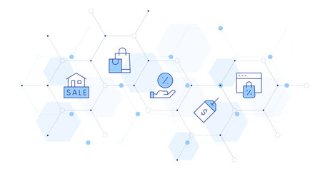 Sales Banner Vector Illustration with Icon Style in Between. Line Duotone icon. Containing. sale, shoppingbag, discount, onlineshopping