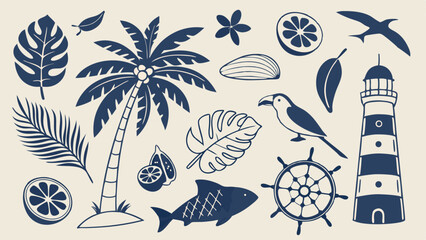 Seamless summer beach pattern with sea shells starfish and tropical elements