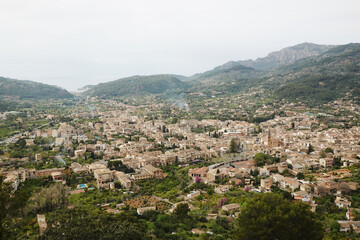 Fototapeta premium The panorama of Soller from Ses Tres Creus, Mallorca, Spain