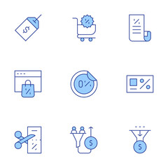 Sales icons set. Line Duotone style, editable stroke. sale, shoppingcart, bill, onlineshopping, percent, card, cut, salespipeline