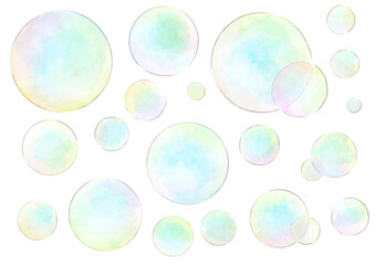 シャボン玉　イラスト　手描き　水彩風