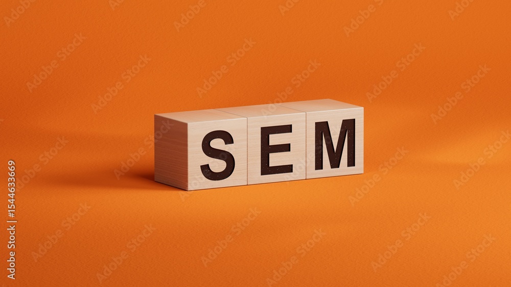 Poster sem symbol. concept word sem - search engine marketing on wooden cubes and blocks. business and sear