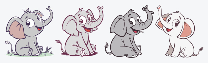 Cute cartoon baby elephants sitting and smiling vector.