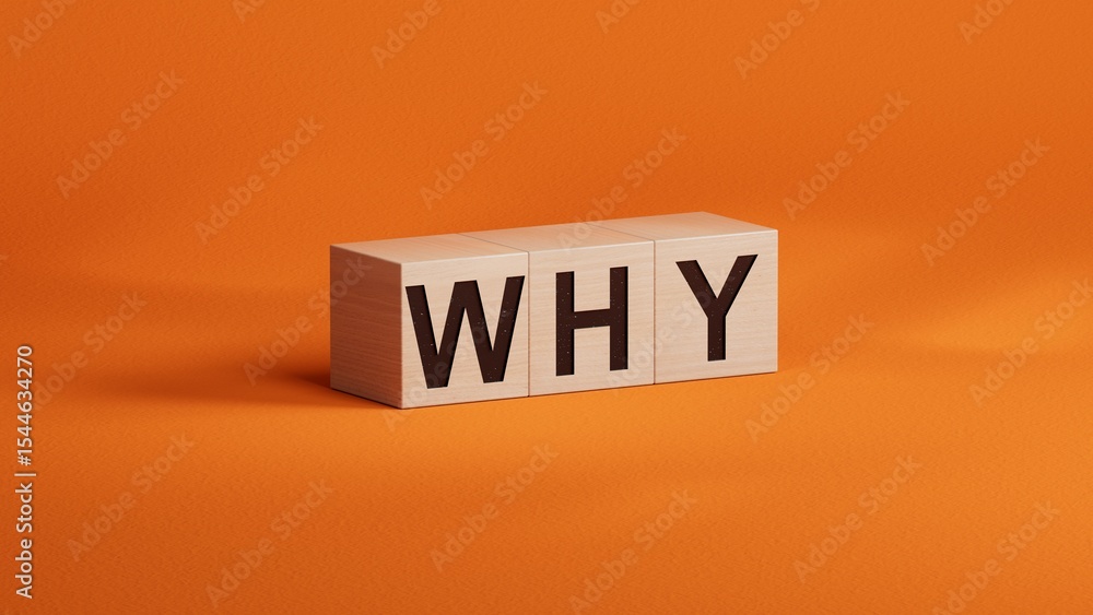 Poster why closeup of word with question mark on wooden cubes. reason why business or relationship concept.