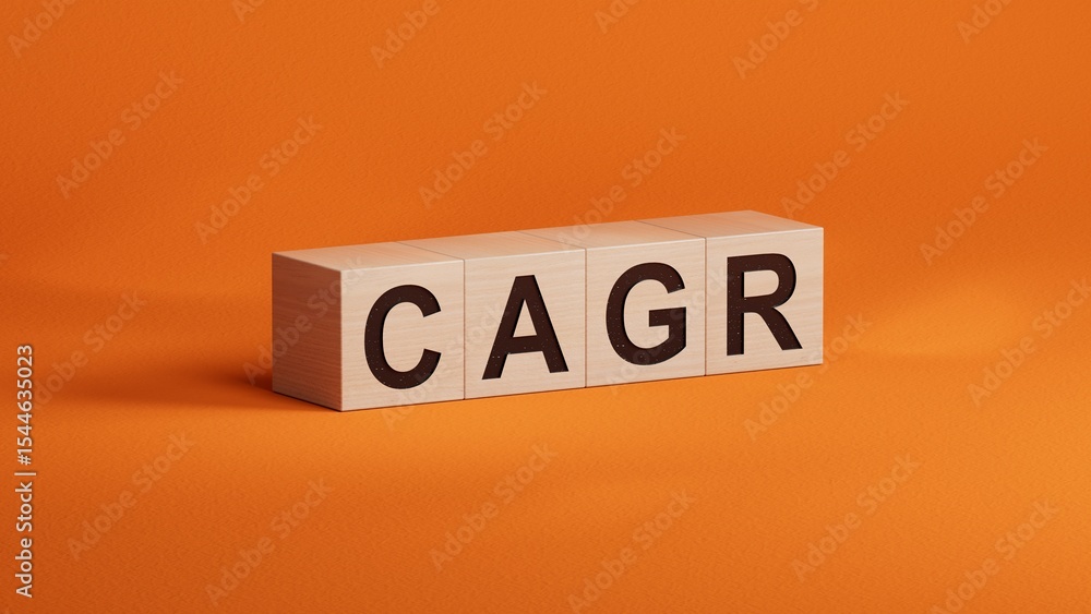 Poster word cagr on wooden cubes with copy space.close up of wooden elements,business concept.3d rendering 