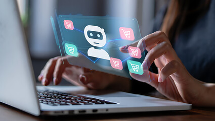 AI-Powered Online Shopping: Woman Using Smart Technology for E-commerce