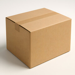 Brown Cardboard Box with Sealed Tape on White Background – Packaging Mockup Vector