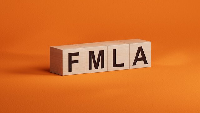 FMLA word written on wooden cubes with copy space.close up of wooden cubes,Business Concept.3D rendering on orange background.